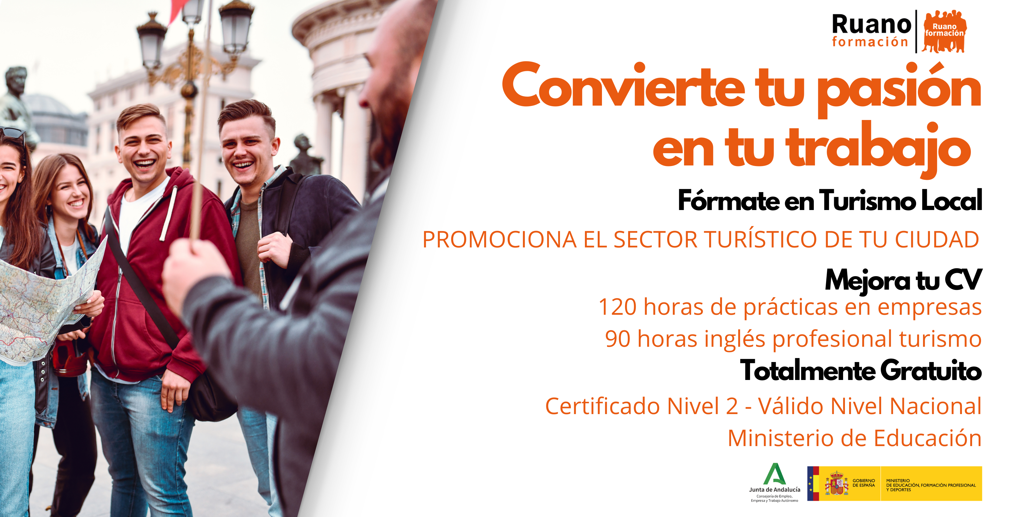 imagen informativa del curso Promocion turística loca e información al usuario. Gratuito. de 690 horas y con 120 horas de practicas en empresa. Se obtiene el certificado de nivel 2 por el Ministerio de Educación.